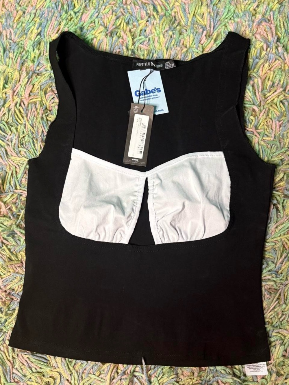 PrettyLittleThing Black Tank Top with White Inner Lining and Front Cutout